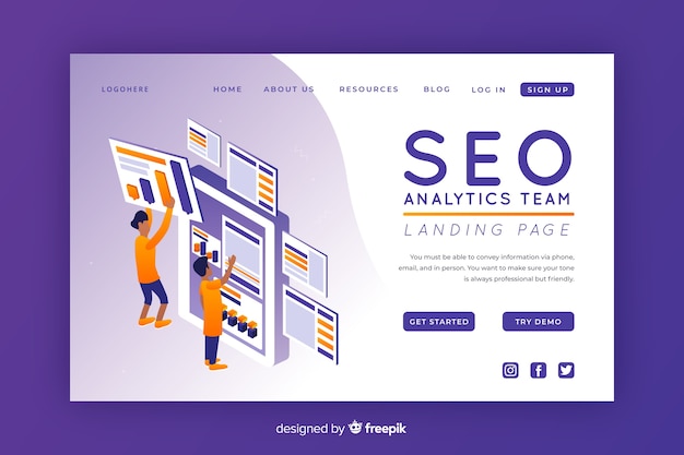 Plantilla isométrica de landing page de seo