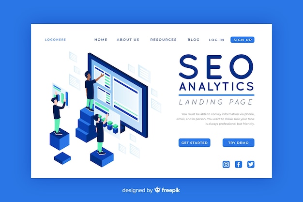 Plantilla isométrica de landing page de seo
