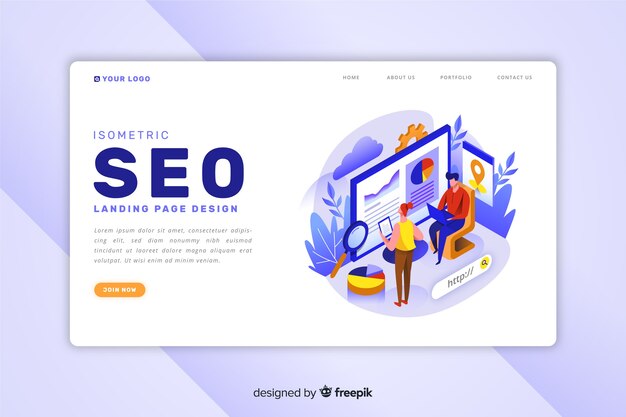 Plantilla isométrica de landing page de seo