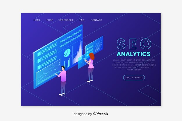 Plantilla isométrica de landing page de seo
