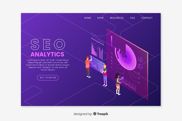 Plantilla isométrica de landing page de seo