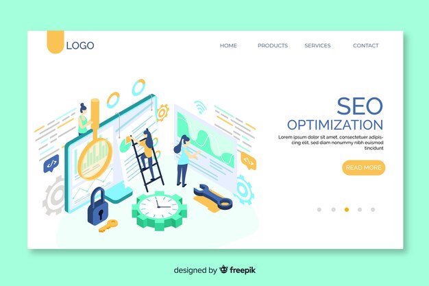 Plantilla isométrica de landing page de seo