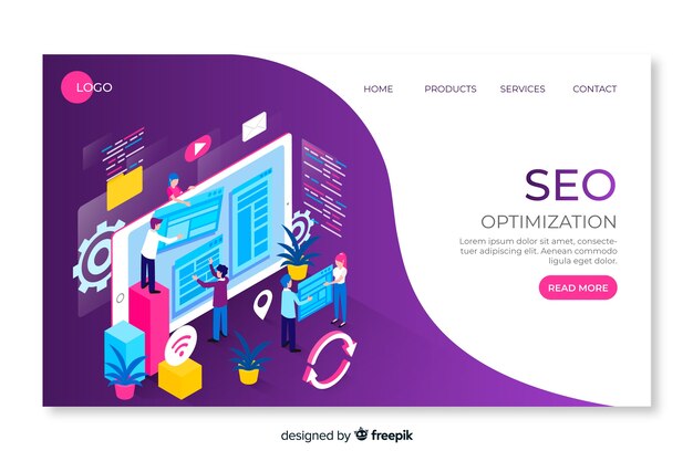 Plantilla isométrica de landing page de seo