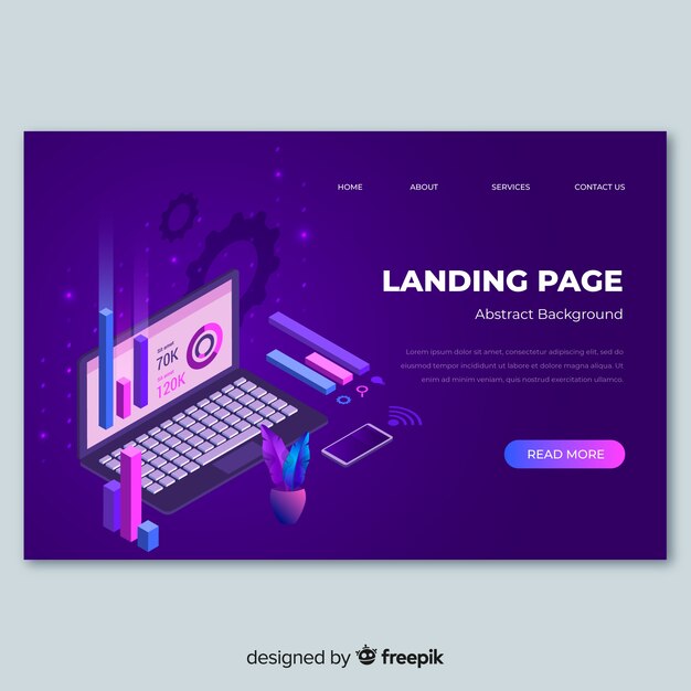 Plantilla isométrica de landing page de tecnología