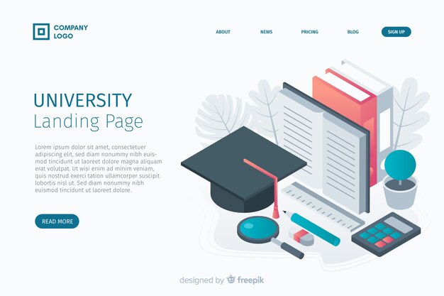 Plantilla isométrica de landing page de universidad