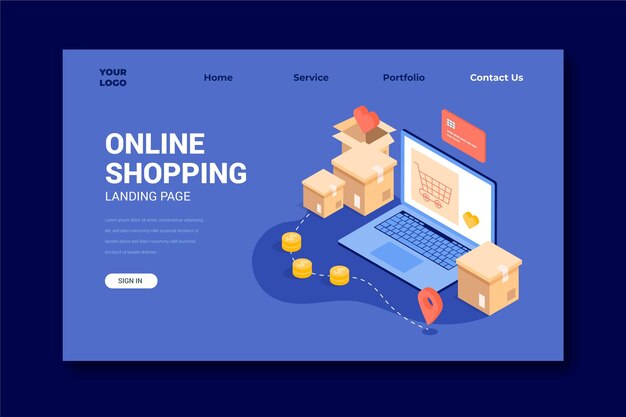 Plantilla isométrica de página de destino de compras en línea