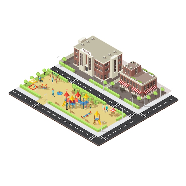 Vector gratuito plantilla isométrica del parque infantil de la ciudad