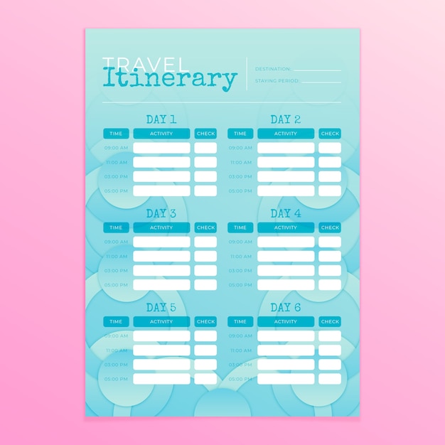 Plantilla de itinerario de viaje degradado