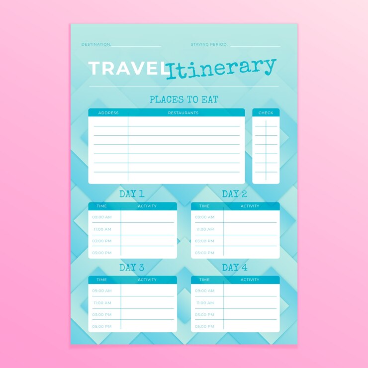 Vector gratuito plantilla de itinerario de viaje degradado