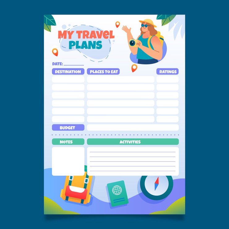 Vector gratuito plantilla de itinerario de viaje de ilustraciones degradadas