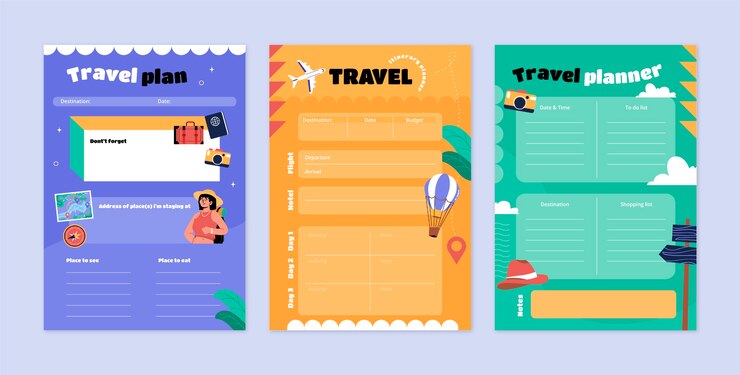 Vector gratuito plantilla de itinerario de viaje plano dibujado a mano
