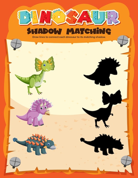 Plantilla de juego de combinación de sombras de dinosaurios