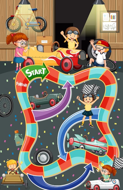 Vector gratuito plantilla de juego de escalera de serpiente con personajes infantiles