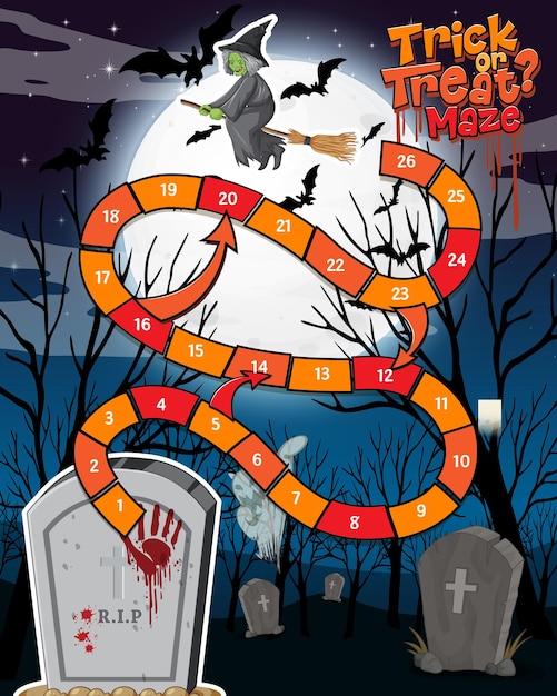 Plantilla de juego de escalera de serpiente con tema de halloween