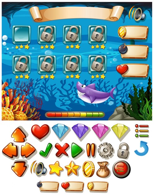 Plantilla de juego con escena submarina