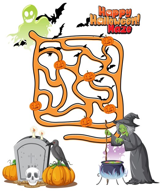 Plantilla de juego de laberinto en tema de Halloween