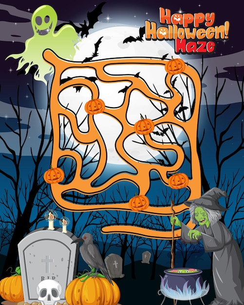 Vector gratuito plantilla de juego de laberinto en tema de halloween