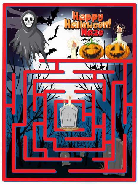 Plantilla de juego de laberinto en tema de Halloween