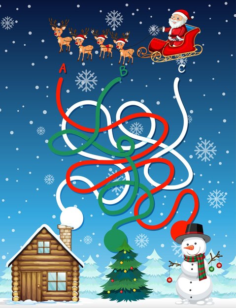 Plantilla de juego de laberinto en tema navideño