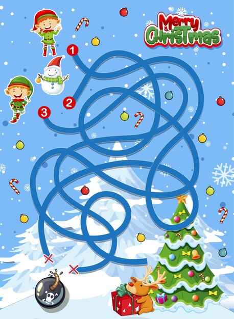 Plantilla de juego de laberinto con tema navideño