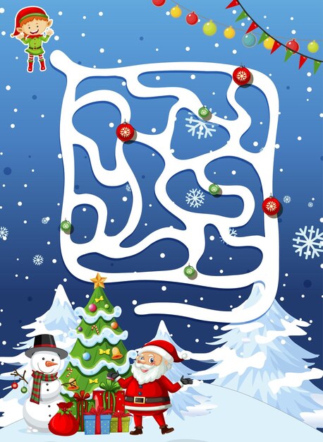 Plantilla de juego de laberinto con tema navideño