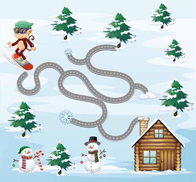 Plantilla de juego de laberinto con tema de nieve
