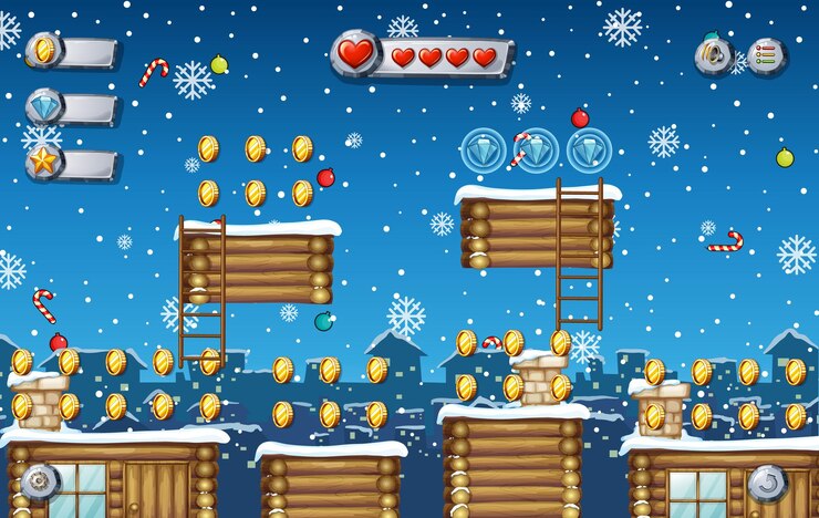 Vector gratuito una plantilla de juego nevando fondo