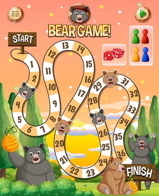 Una plantilla de juego de oso de escalera de serpiente