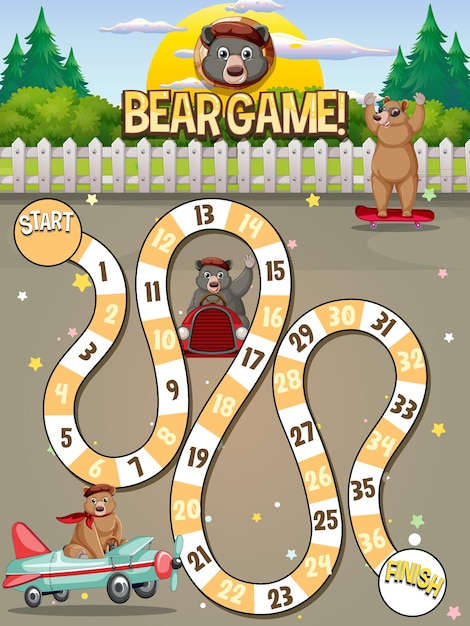 Una plantilla de juego de oso de escalera de serpiente