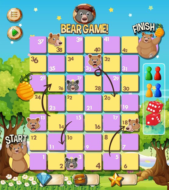 Una plantilla de juego de oso de escalera de serpiente