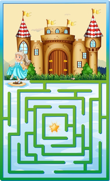 Vector gratuito plantilla de juego con princesa y castillo.