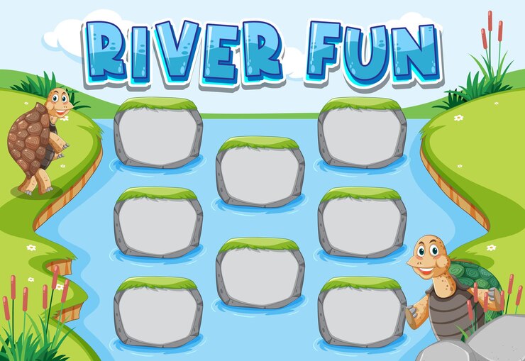 Vector gratuito plantilla de juego con rocas vacías en el río.