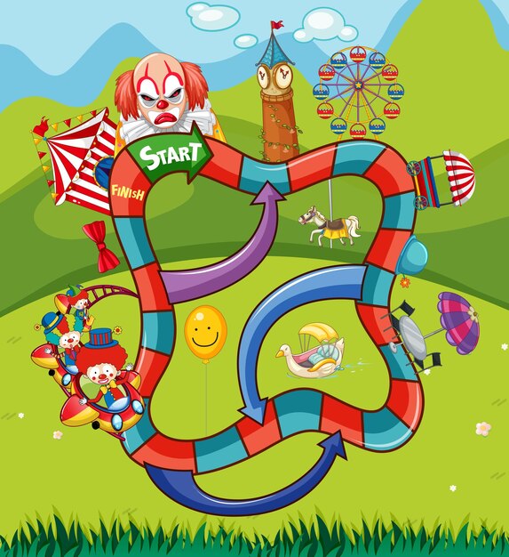 Vector gratuito plantilla de juego de serpientes y escaleras en tema de circo