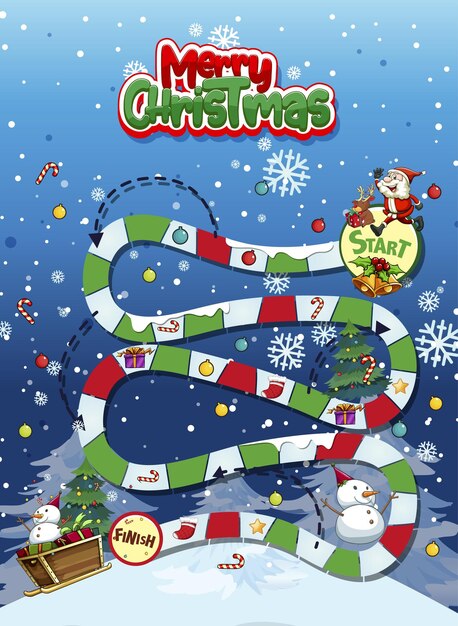 Plantilla de juego de serpientes y escaleras con tema navideño