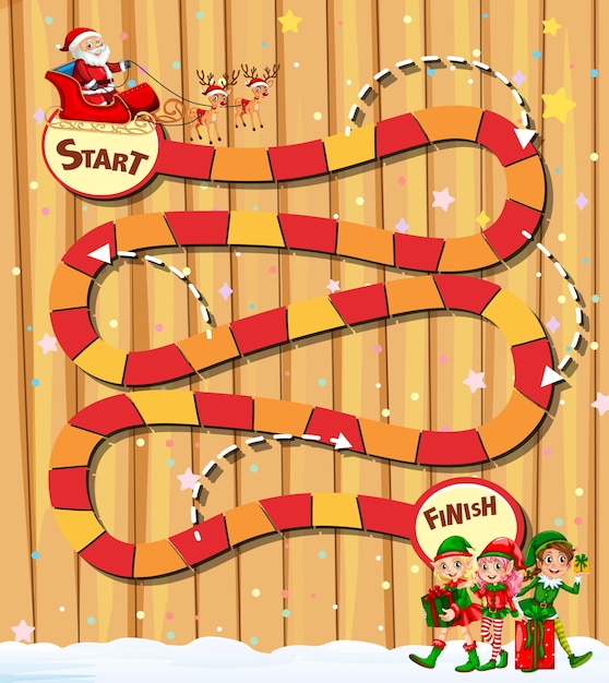 Vector gratuito plantilla de juego de serpientes y escaleras con tema navideño