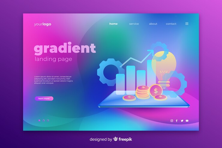 Vector gratuito plantilla de landing page abstracta con degradado