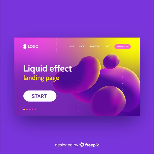 Plantilla de landing page abstracta con efecto líquido