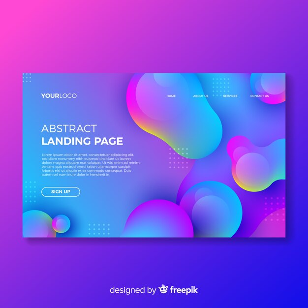 Plantilla de landing page abstracta con efecto líquido