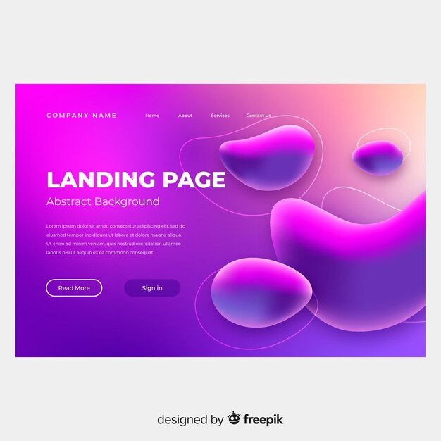 Plantilla de landing page abstracta con efecto líquido