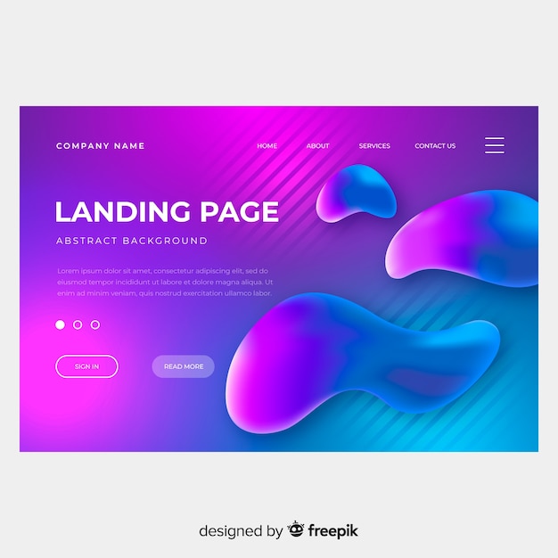 Vector gratuito plantilla de landing page abstracta con efecto líquido