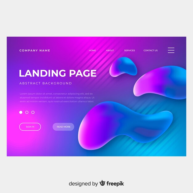 Plantilla de landing page abstracta con efecto líquido