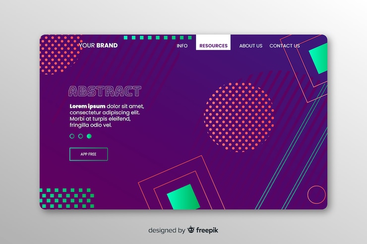 Vector gratuito plantilla de landing page abstracta con formas geométricas