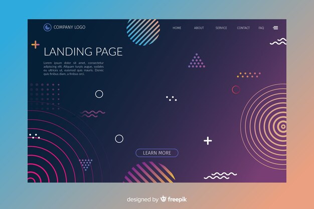 Plantilla de landing page abstracta con formas geométricas