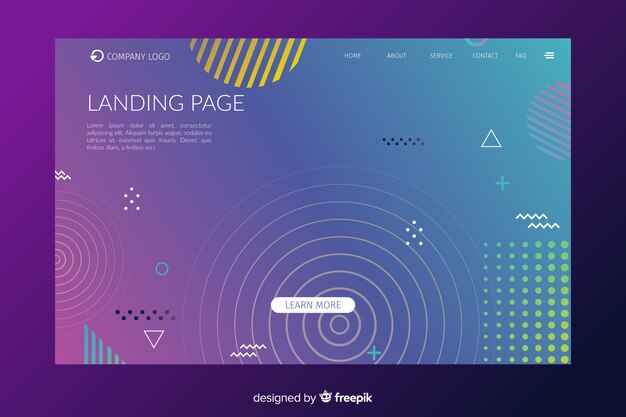 Plantilla de landing page abstracta con formas geométricas