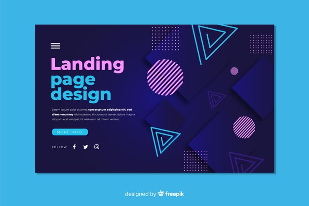 Plantilla de landing page abstracta con formas geométricas