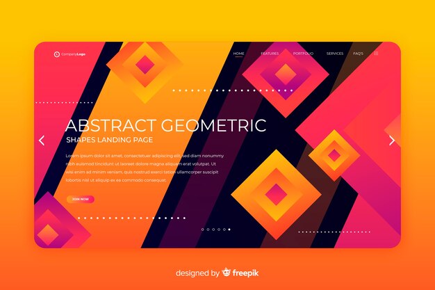 Plantilla de landing page abstracta con formas geométricas