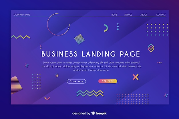 Plantilla de landing page abstracta con formas geométricas