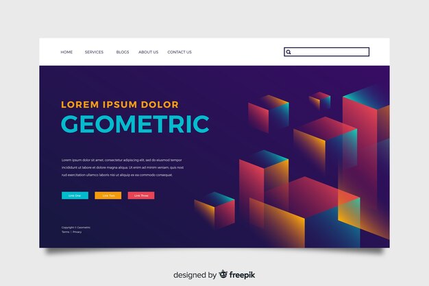 Plantilla de landing page abstracta con formas geométricas