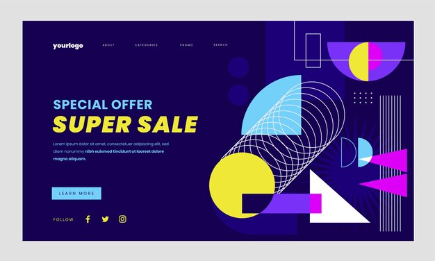 Plantilla de landing page abstracta con formas geométricas