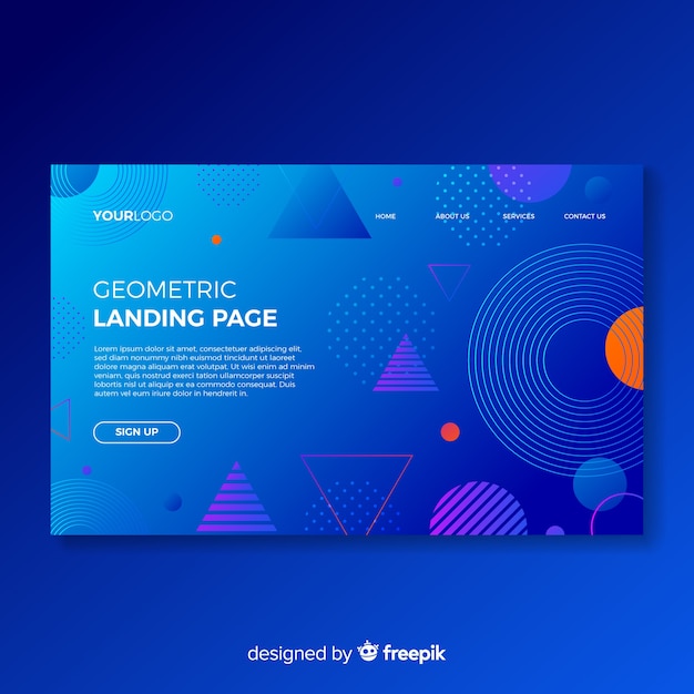 Plantilla de landing page abstracta con formas geométricas
